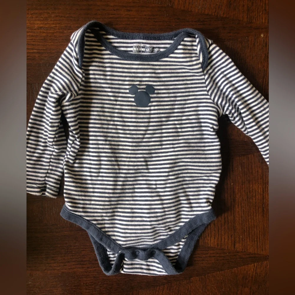 4/$20 Baby Gap Disney Navy Blue & White Striped Long Sleeve Onesie Sz 6-12 mo